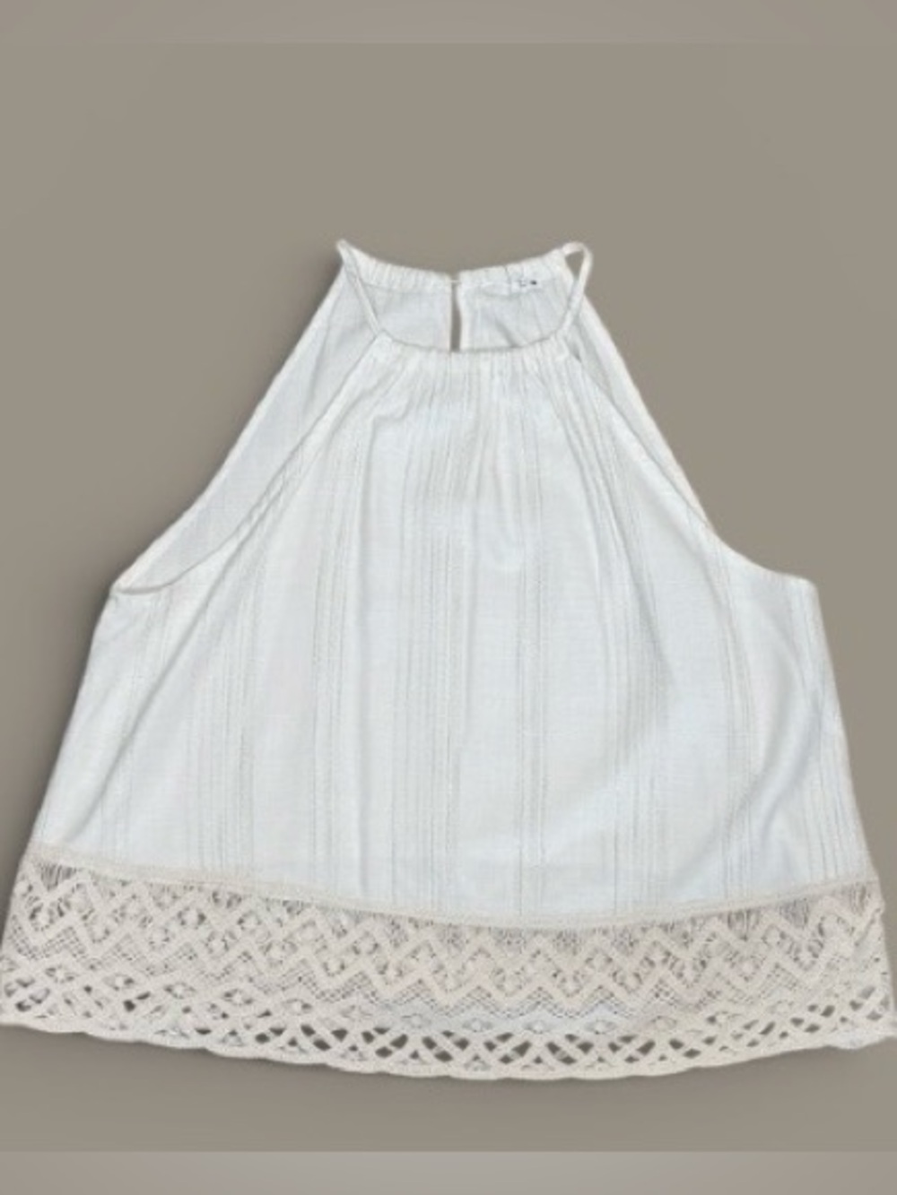 Zara White Halter Tank Top Crochet Lace Hem Sleeveless Boho Women's Medium